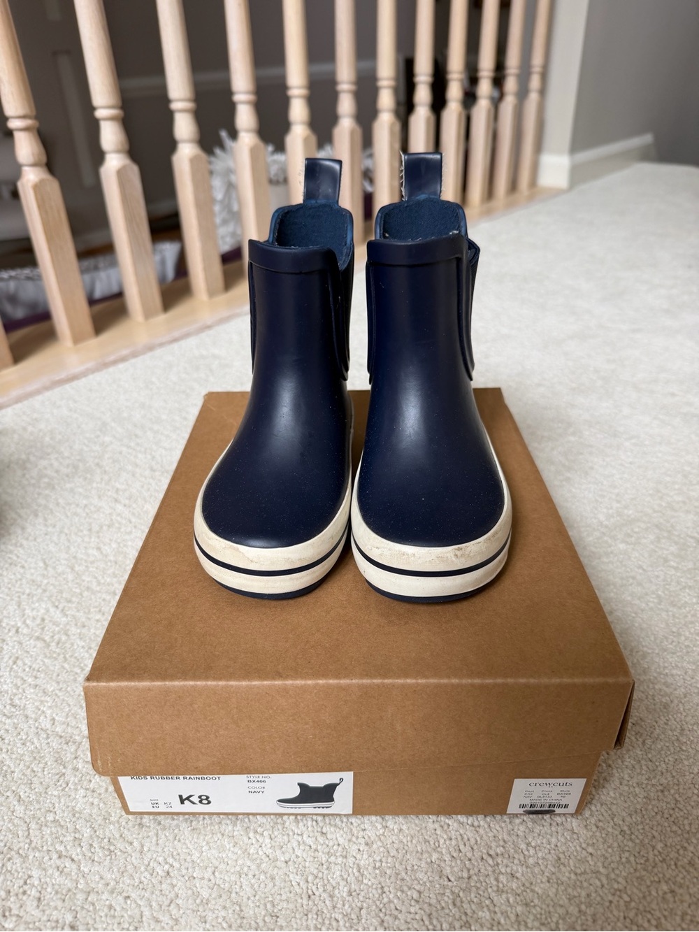 Crewcuts Navy Blue Kids Rain Boots with Cream Trim